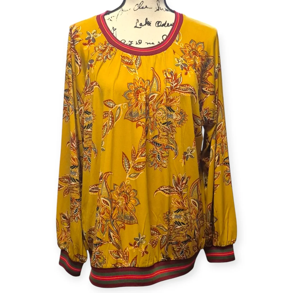 IMAN Yellow and Red Relaxed Blouse - Picture 1 of 7